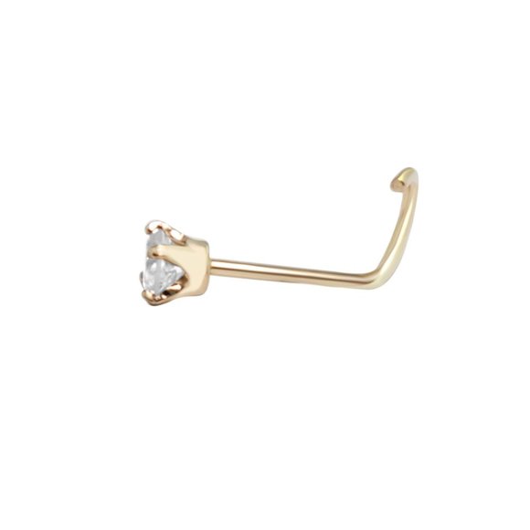 14K Yellow gold  Real Diamond  20 Gauge Nose Ring Stud - 1.8mm  new - Picture 2 of 6
